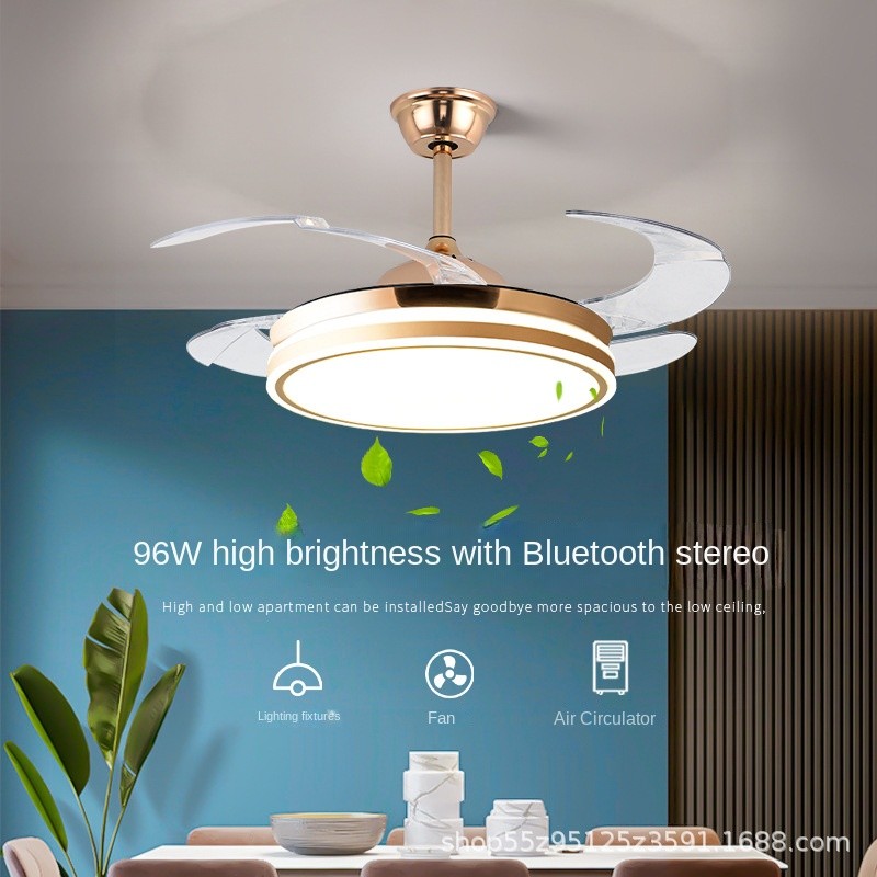 Wholesale factory Crystal Chandelier Ceiling Fan 52 Inch Bluetooth Mute Ceiling Fan Remote Control