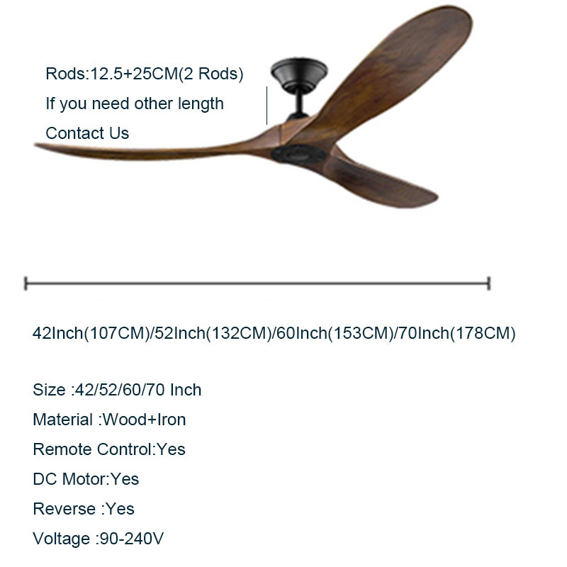 Manufacturer 110V 220V AC Solid 3 Blade Wooden Ceiling Fan 52 Inch 56 Inch 60 Inch With Light