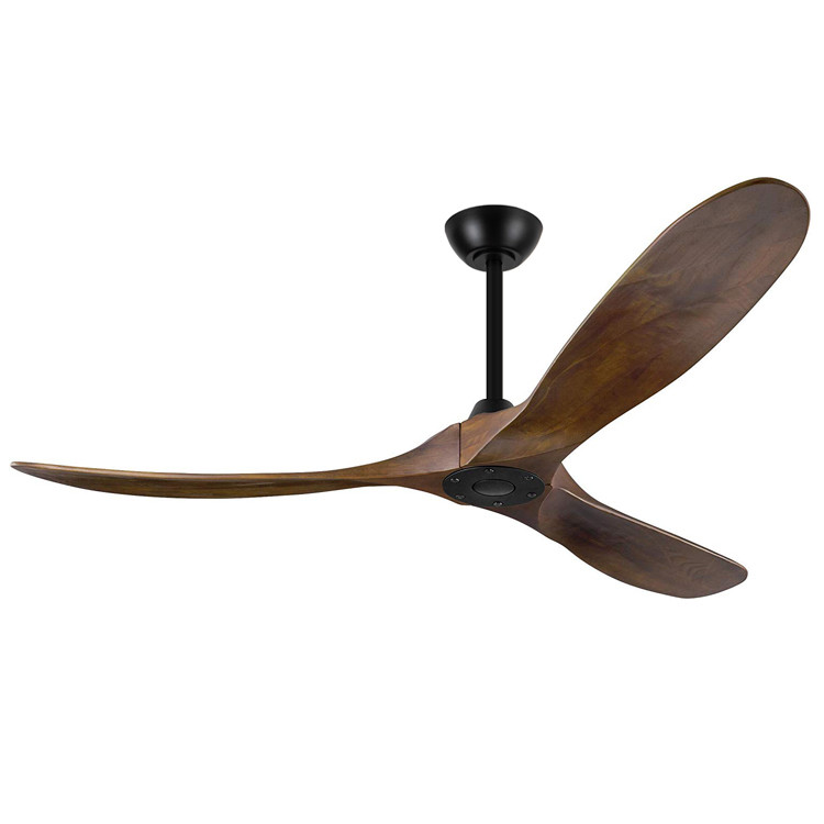 Manufacturer 60 Inch Matte Black Ceiling Fan With Dark Walnut , Solid Wood Blade Ceiling Fan No Light