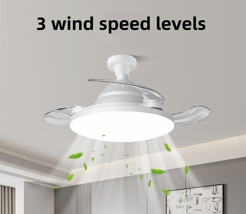 wholesale  3 Color Stepless Dimming Invisible Blade Ceiling Fan With LED Light And Remote