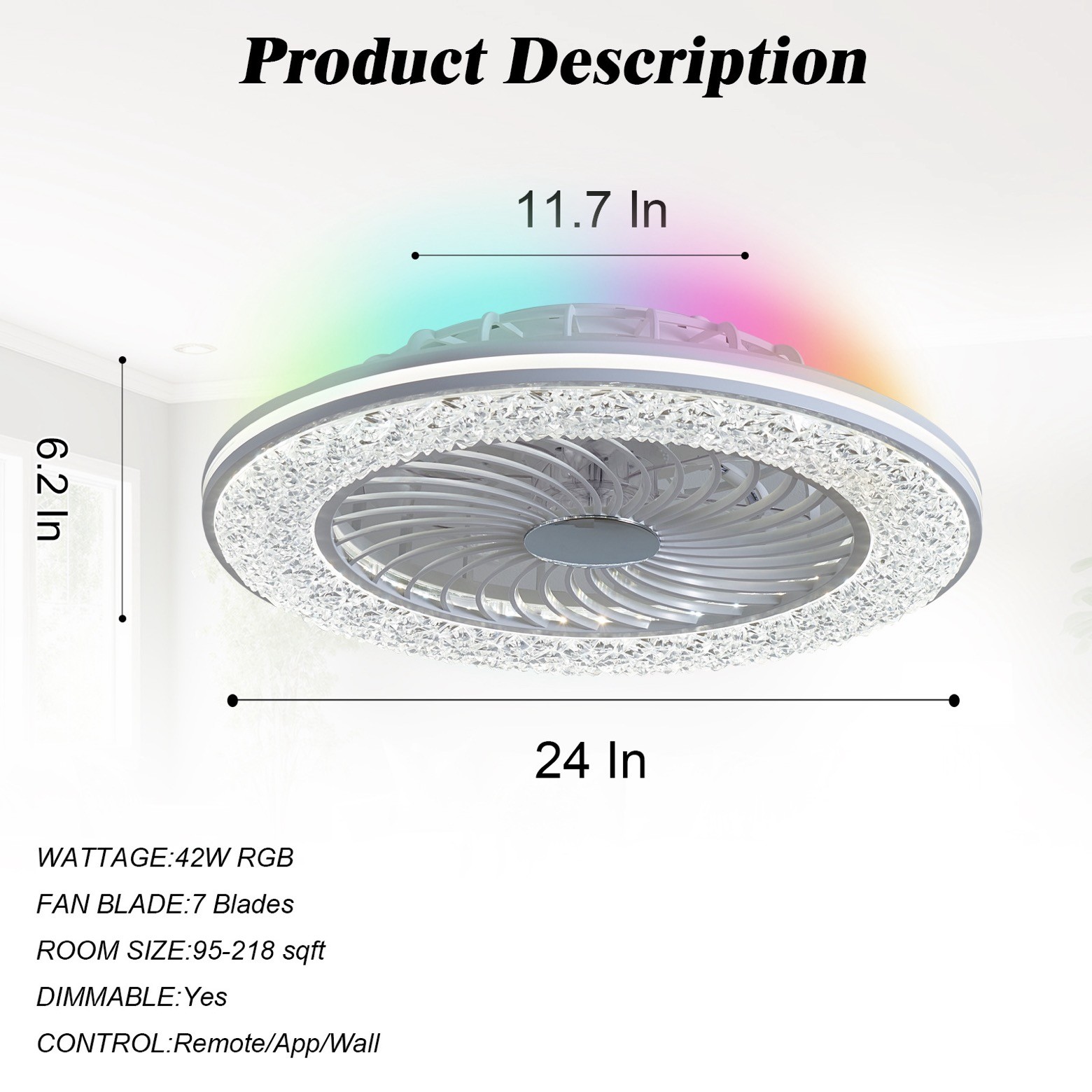 Manufacturer 72W Super Bright APP LED Smart Ceiling Fan Light For Bedroom Apartment Villa