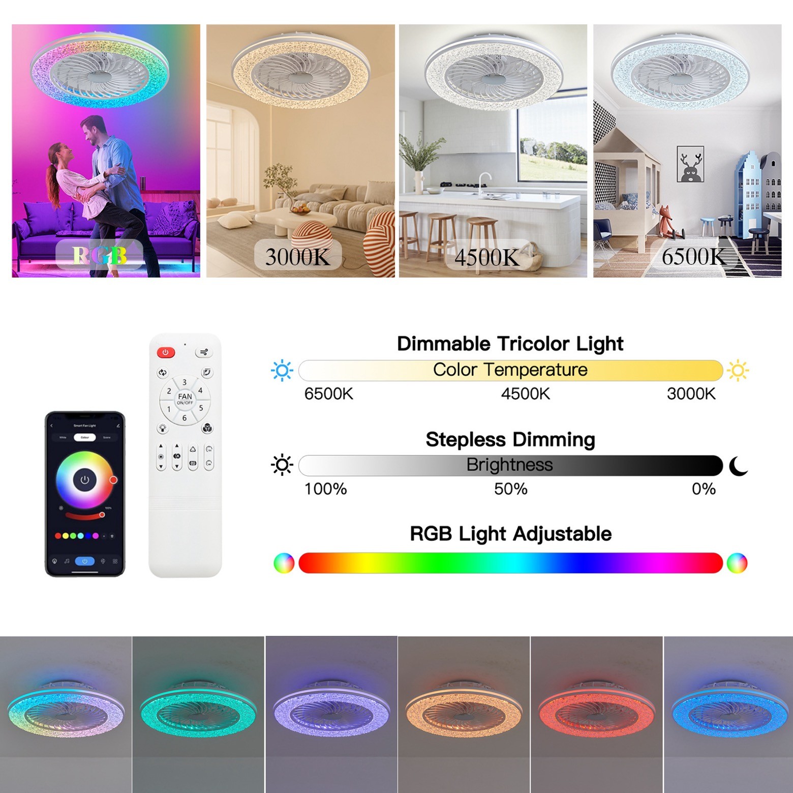 Manufacturer 72W Super Bright APP LED Smart Ceiling Fan Light For Bedroom Apartment Villa