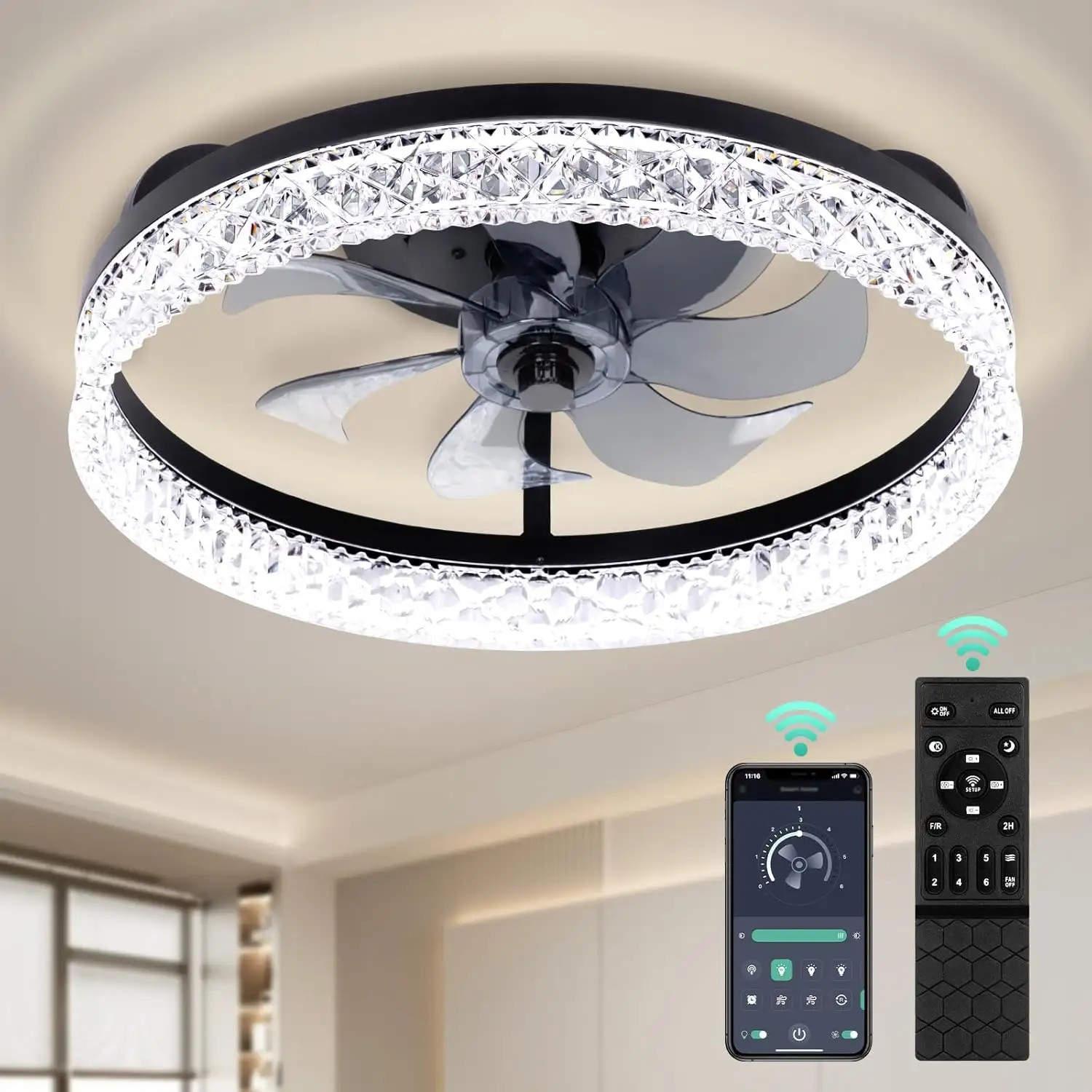 Factory Modern Home Black White Gold Lamp Certificate 48W Ceiling Fans Replacement 5CCT Adjustable with DIP Switch Ceiling Lights