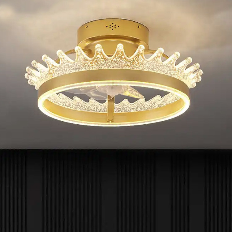 Wholesale factory Gold Round Flush Mount Ceiling Fan Light , 6 Speed Ceiling Fan With Remote