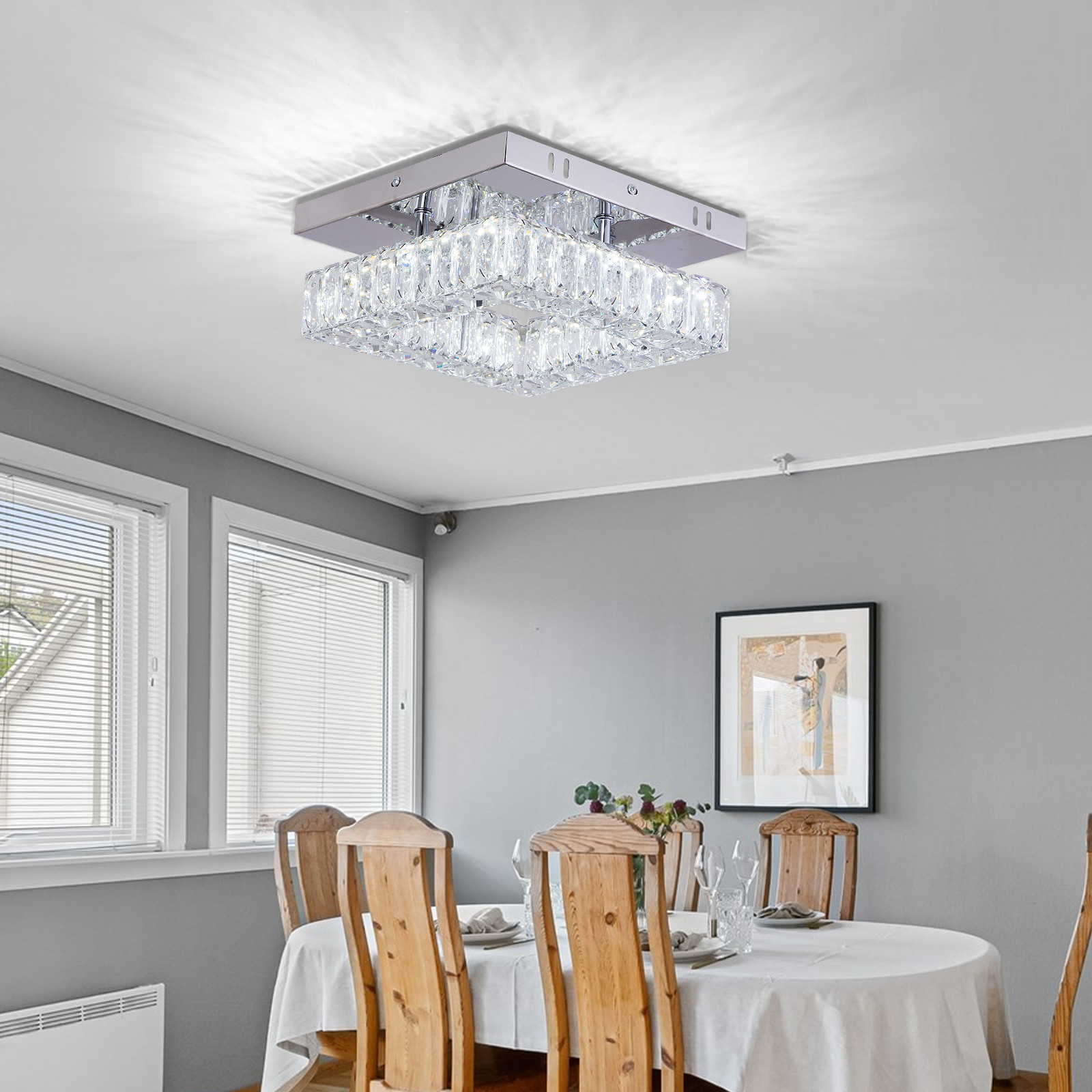 Factory Square Flush Mount Crystal Chandelier Ceiling Fan For Kitchen Bathroom
