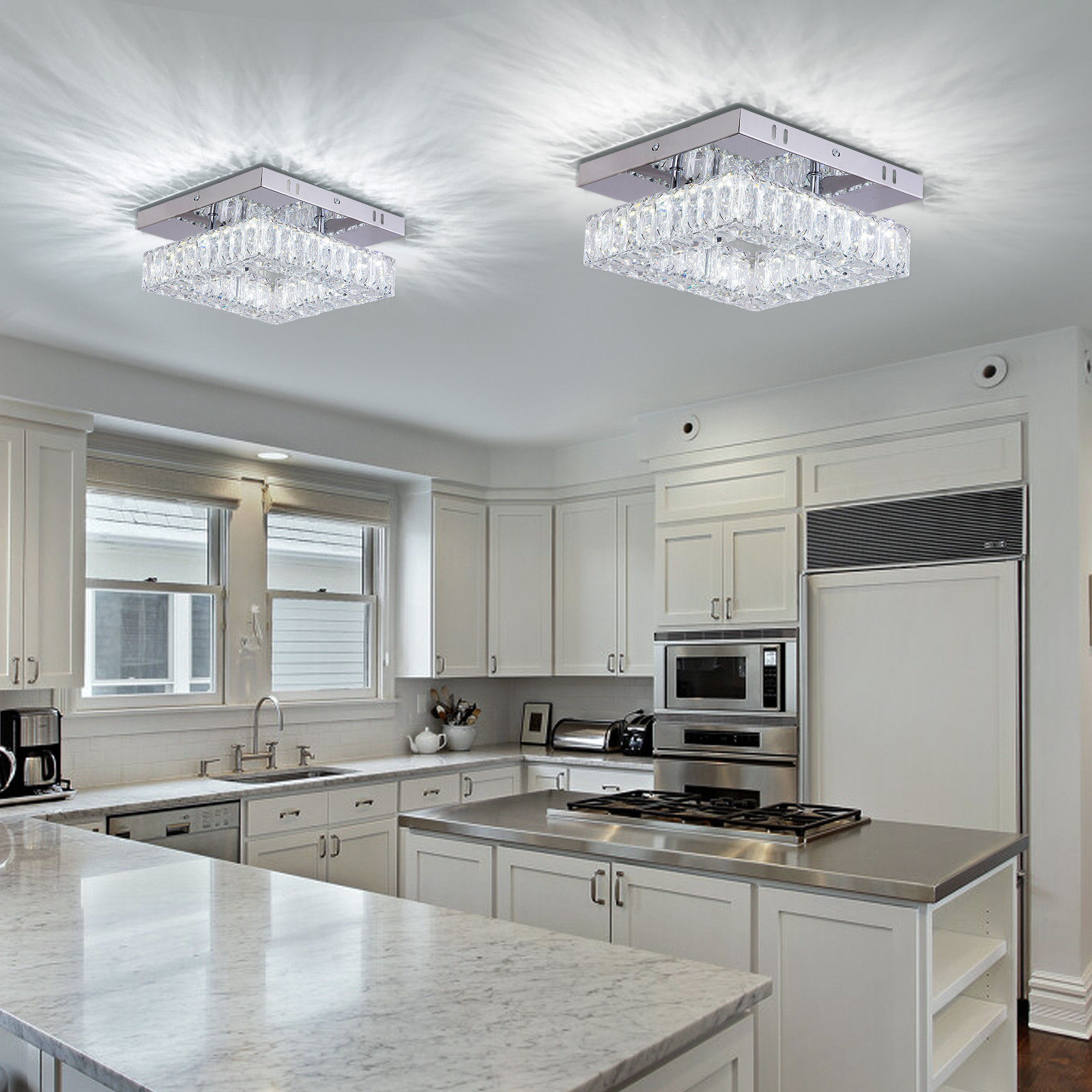 Factory Square Flush Mount Crystal Chandelier Ceiling Fan For Kitchen Bathroom