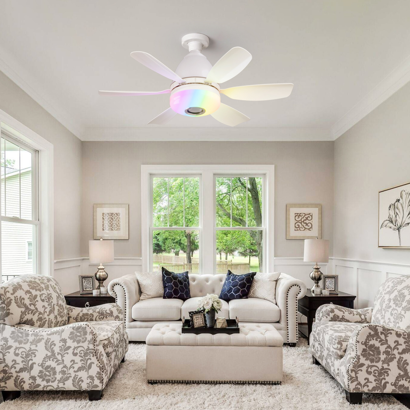 Wholesale factory Intelligent Dimming Home Decoration Ceiling Fan , Moving Head 360 Rotating Ceiling Fan