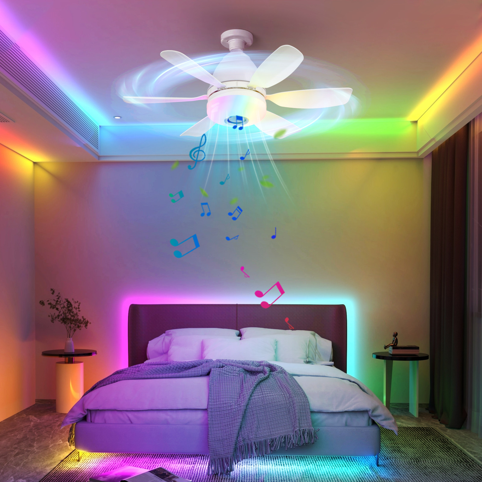 Wholesale factory Intelligent Dimming Home Decoration Ceiling Fan , Moving Head 360 Rotating Ceiling Fan
