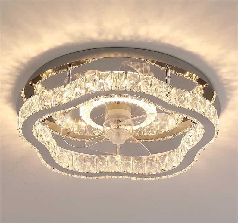 wholesale  Light Luxury Crystal Ceiling Fan Light Nordic Silent Concealed Ceiling Fan With Light