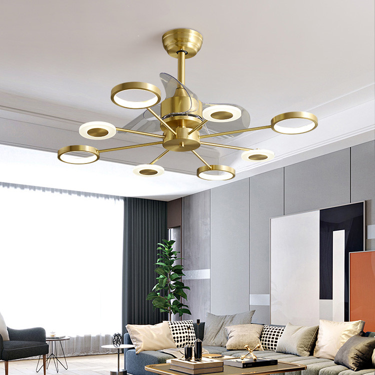 wholesale    Low Noise Crystal Ceiling Fan Light , Copper Ceiling Fan With Light And Remote