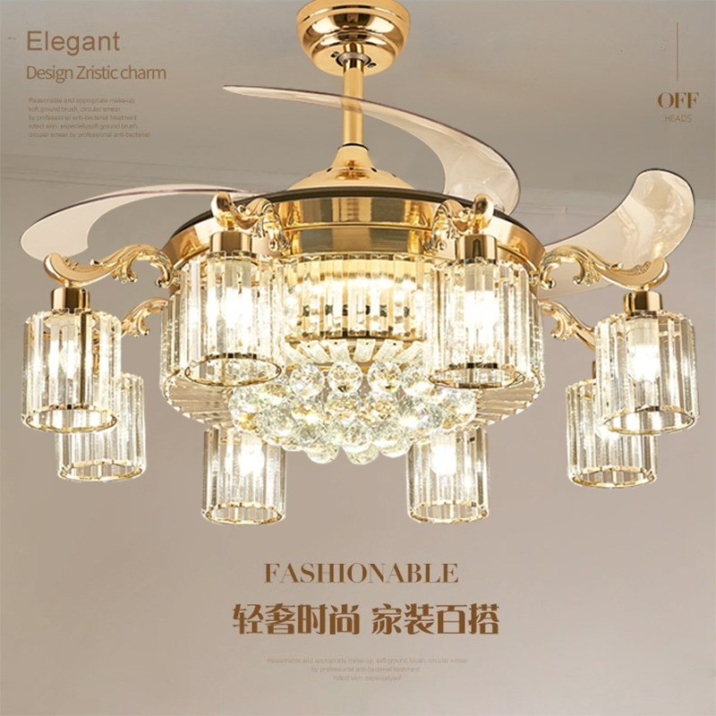 Wholesale  Modern LED Crystal Ceiling Fan Light , Invisible Acrylic Blade Ceiling Fan Remote Control