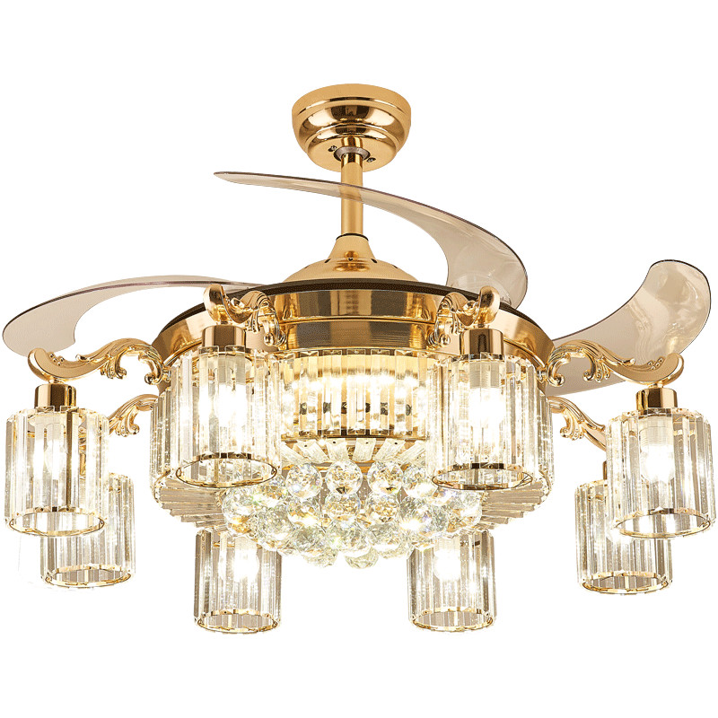 Wholesale  Modern LED Crystal Ceiling Fan Light , Invisible Acrylic Blade Ceiling Fan Remote Control