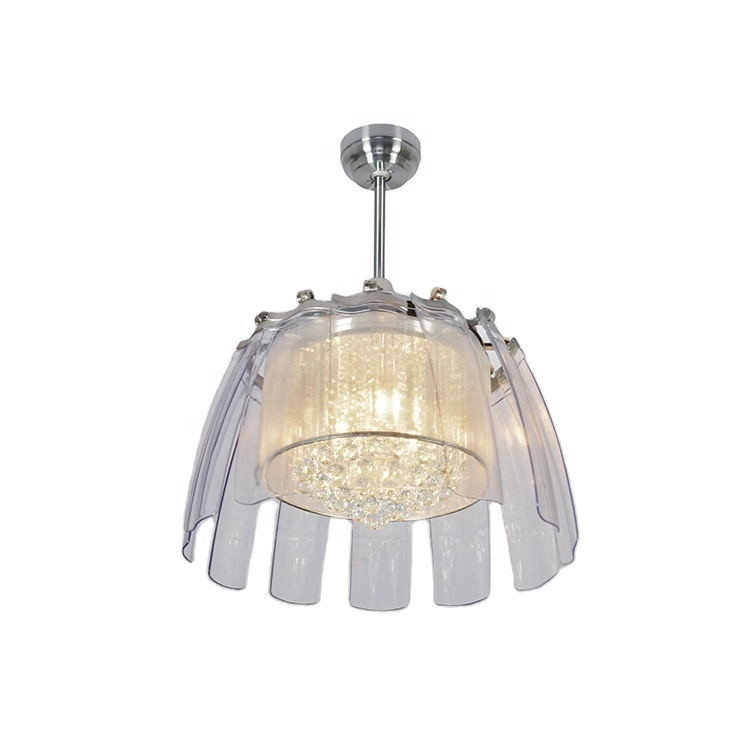 Wholesale   Modern 50 Inch LED Crystal Ceiling Fan Light , Transparent Blade Ceiling Fan With Lights