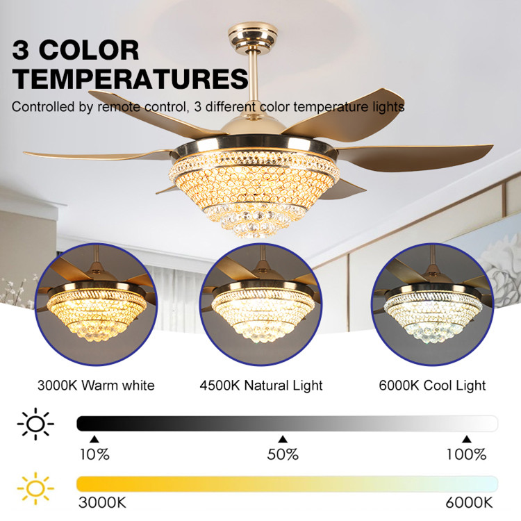 Wholesale     Living Room Crystal LED Ceiling Fan 52 Inch Remote Control