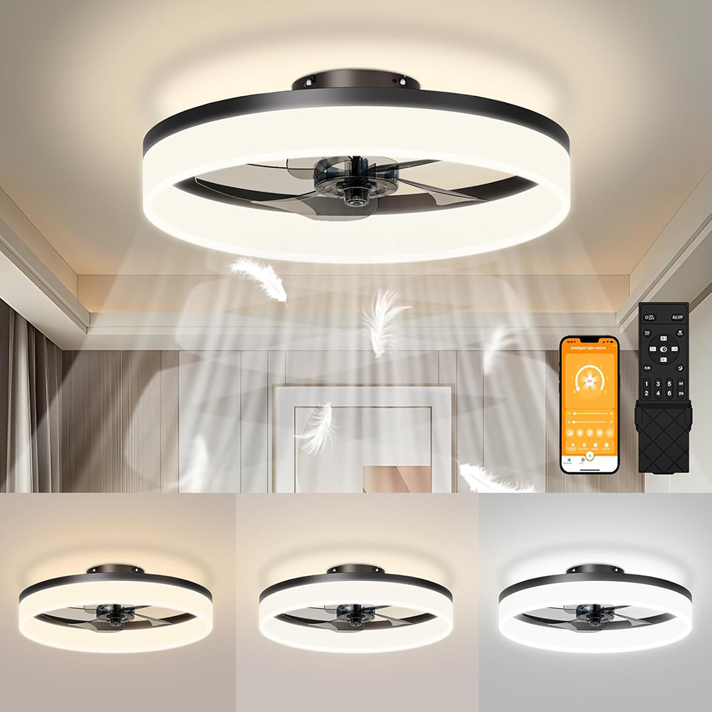 Manufactory 19.7 Inch Invisible Nordic Simple Led Ceiling Cell Fan with Lamp with Led Lighting Led Lamp Classic and Remote