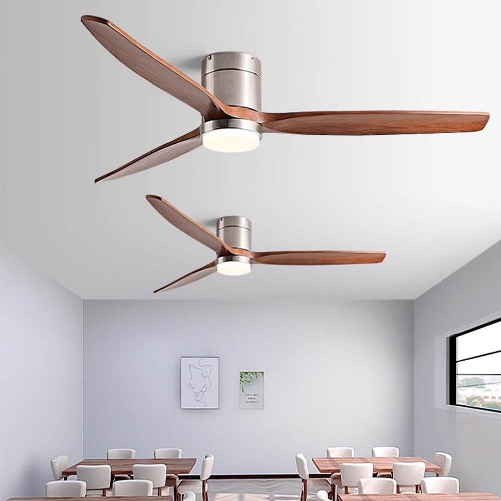 Wholesale factory Wooden 52 Inch Modern 3 Leaf Intelligent  Remote Control LED Decorative Ceiling Fan with Light