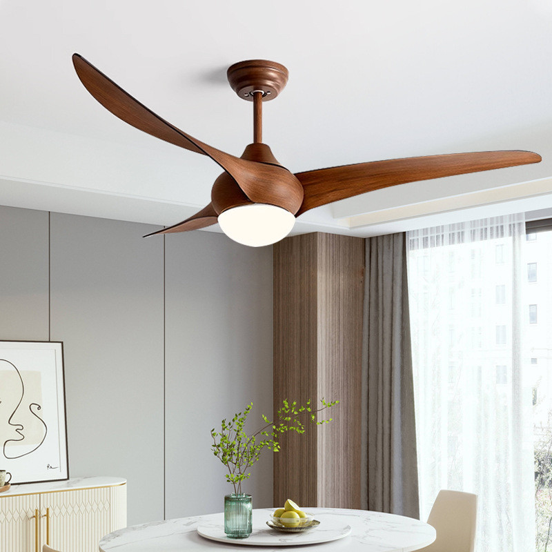 Factory 52-Inch DC Motor Remote Control Vintage Indoor 3-Piece Solid Wood Blade Decorative Ceiling Fan Light Electric Power