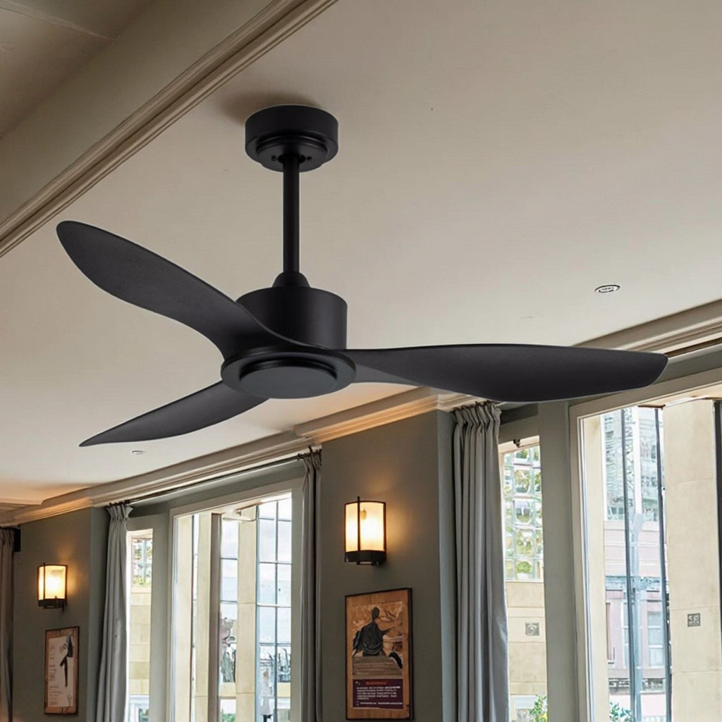 European Style DC 56 Inch 50W ABS 3 Blades Wall Control Remote Control Dimmable Led Ceiling Fan Black Fan Light