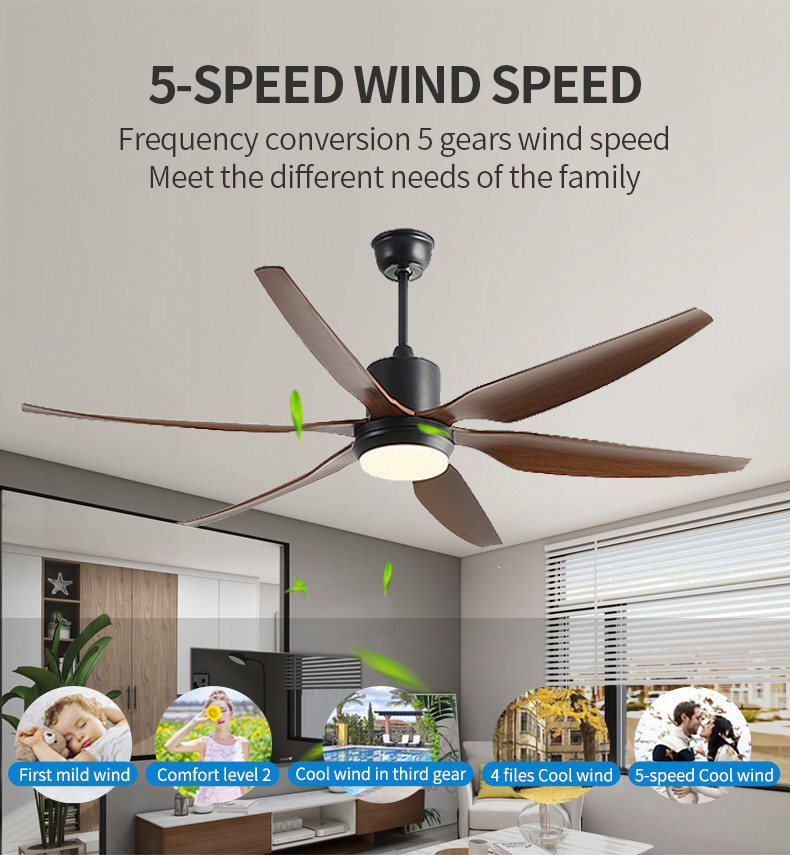Factory 66 Inch Indoor Decorative Ceiling Fan With Led Light 3 Colour Change Fan With Light