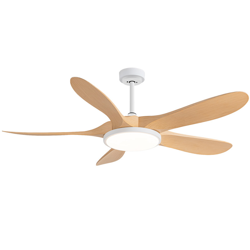 Factory Best Seller 56-Inch Modern Ceiling Fan Light 5 ABS Blades Walnut/Lightwood Remote Control DC Motor Iron Lamp for Living Room