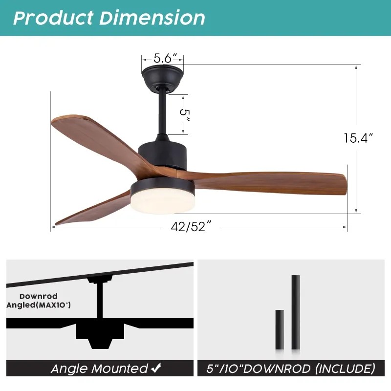 Wholesale factory Nordic Decor Forward Reverse 3 Blades Ceiling Fan Light With Remote Control Wooden 42 Inch