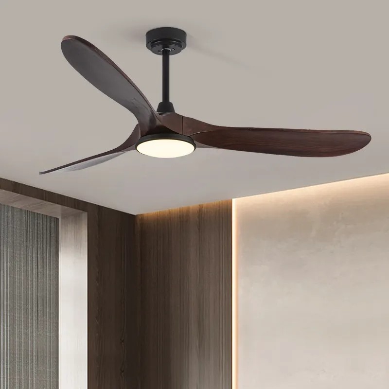 Wholesale factory Model 666 52 Inch Ceiling Fan for Living Room Solid Wood Blade BLDC Motor Walnut Ceiling Fan with Light
