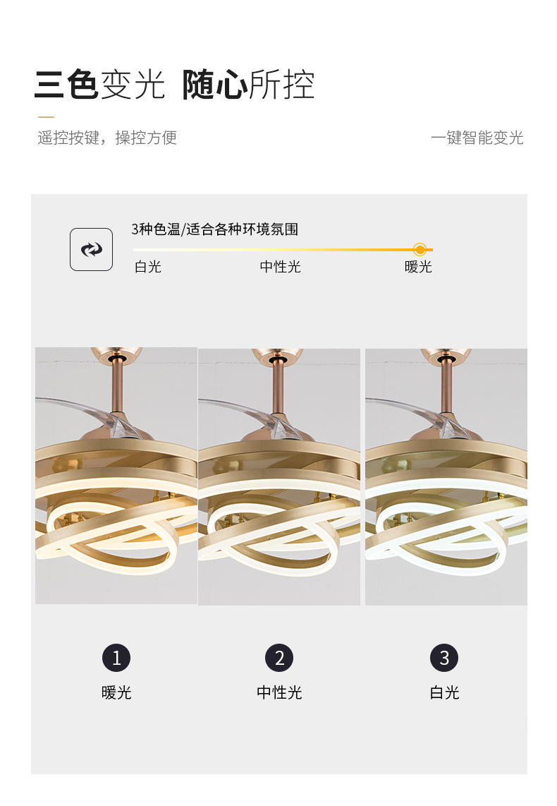 Manufacturer European Creative 90W Three Ring Fan Lamp with LED Modern Remote Control Double Luminous for Living Room Dining Room