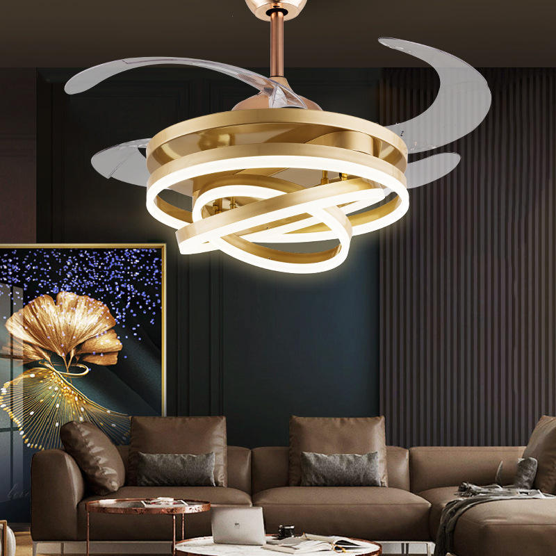 Manufacturer European Creative 90W Three Ring Fan Lamp with LED Modern Remote Control Double Luminous for Living Room Dining Room