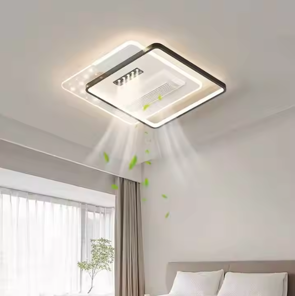 Luxury Fan Light Square Bedroom 6 Speeds Decorative Recessed Smart Bladeless Ceiling Fan With Light for Living Room Bedroom