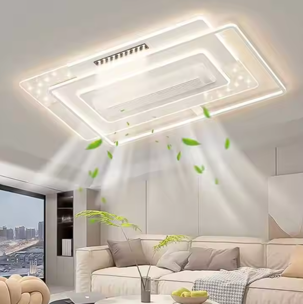 Luxury Fan Light Square Bedroom 6 Speeds Decorative Recessed Smart Bladeless Ceiling Fan With Light for Living Room Bedroom