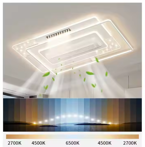 Luxury Fan Light Square Bedroom 6 Speeds Decorative Recessed Smart Bladeless Ceiling Fan With Light for Living Room Bedroom