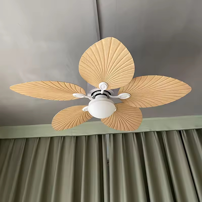 Wholesale  220v Tropical Retro Decorative Fancy Fan Ceilling 5 ABS Palm Leaf Blades Dc Bldc Remote Control Celling Fan With Light