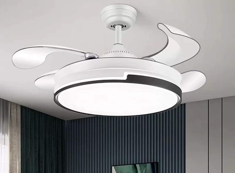 Factory 42 Inch Modern Indoor Decorative Retractable Ceiling Fan with LED Light Reversible DC Motor 3 Blades