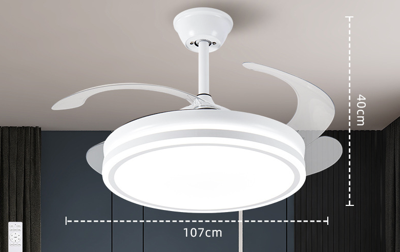 Factory 42 Inch Modern Indoor Decorative Retractable Ceiling Fan with LED Light Reversible DC Motor 3 Blades