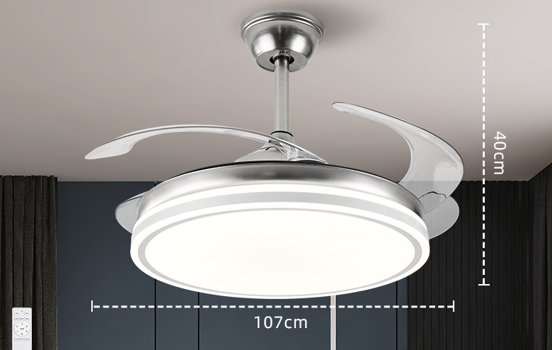 Factory 42 Inch Modern Indoor Decorative Retractable Ceiling Fan with LED Light Reversible DC Motor 3 Blades