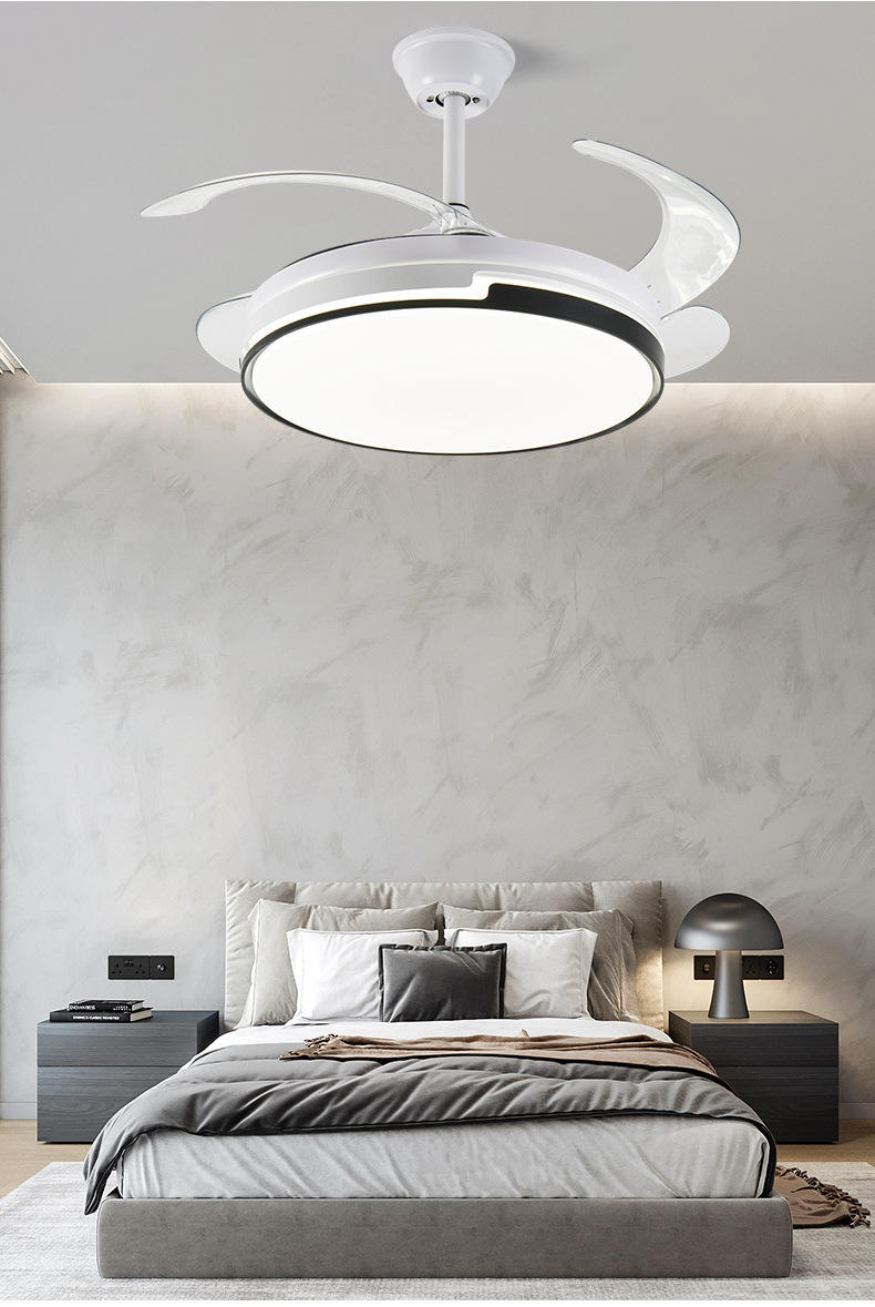 Factory 42 Inch Modern Indoor Decorative Retractable Ceiling Fan with LED Light Reversible DC Motor 3 Blades