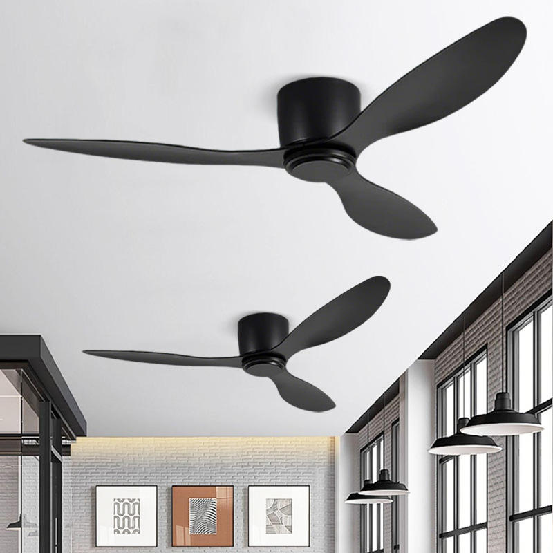 Wholesale factory Led Ceiling Fan Wood Plastic Blades Flush Mount Ceiling Fan With Remote