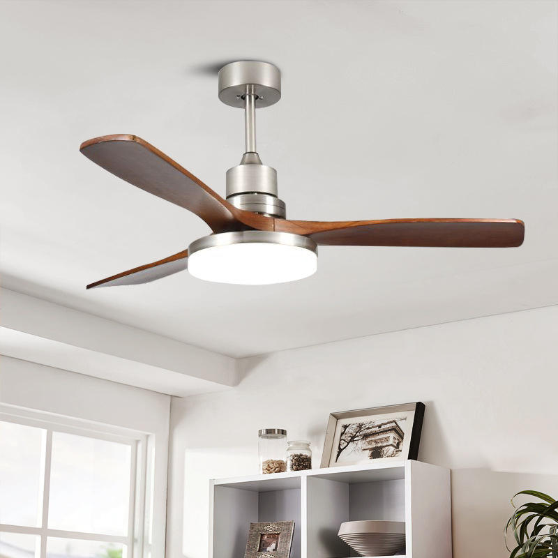 Wholesale factory 35 Inch Small Solid Wood Blades Indoor Remote Control Led Ceiling Decorative Fan with Light