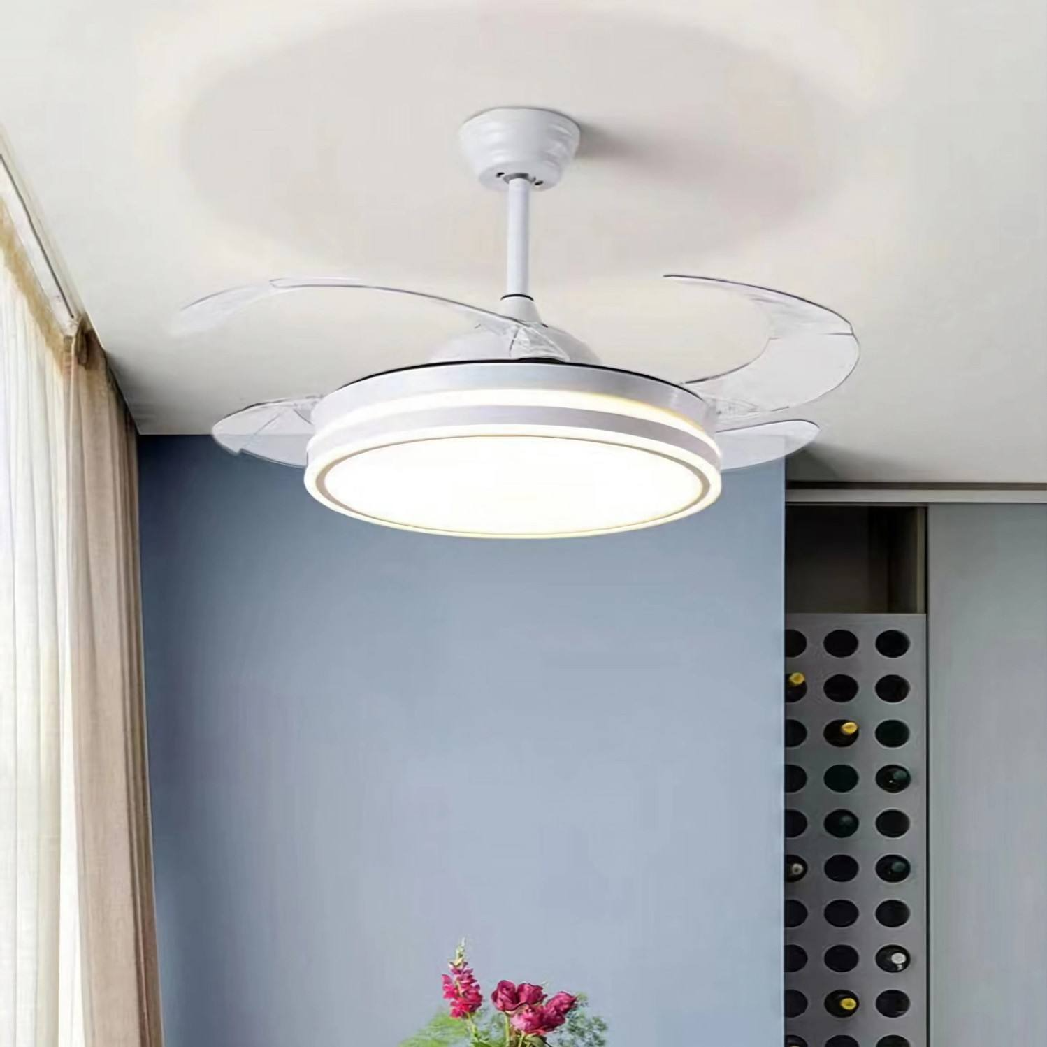 Manufacturer Bedroom 42 Inch Indoor Decorative Fandelier Remote Control Smart Bldc Modern Led Ceiling Fan with Light