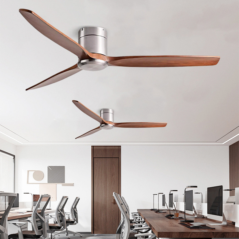 Manufacturer Smart Ceiling Fan Flush Mount Smart Remote Control 3 Wooden Blades Ceiling Fan