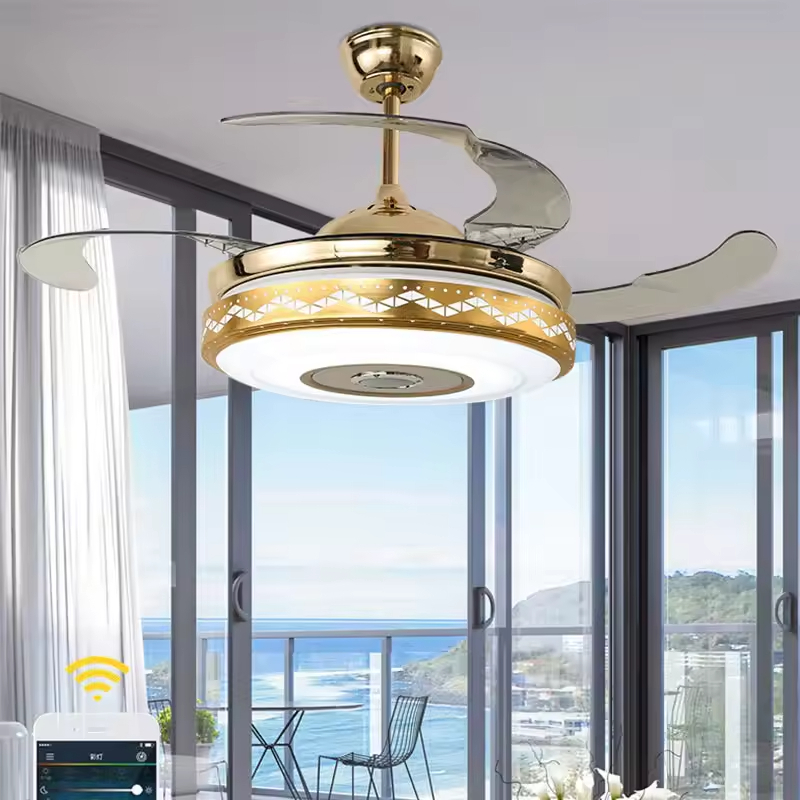 Manufactory China OEM Invisible Blade Living Room Decorative Enclosed Ceiling Fans Light Lamp