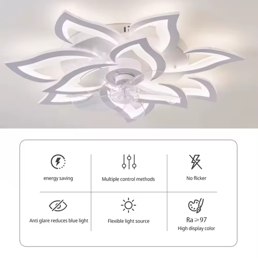 Wholesale factory Intelligent Lighting, Modern Indoor Surface Mounted Flower Lights, Kitchen Bedroom Living Room LED Ceiling Fan Lights