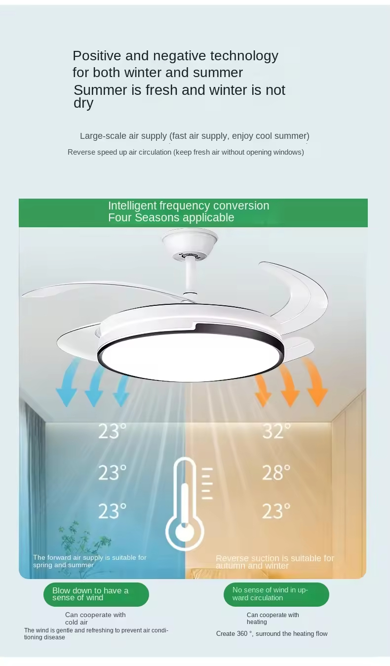Factory Intelligent Led Ceiling Fan Modern Decorative 3 Color Led Light Smart Remote Control Invisible Ceiling Fan