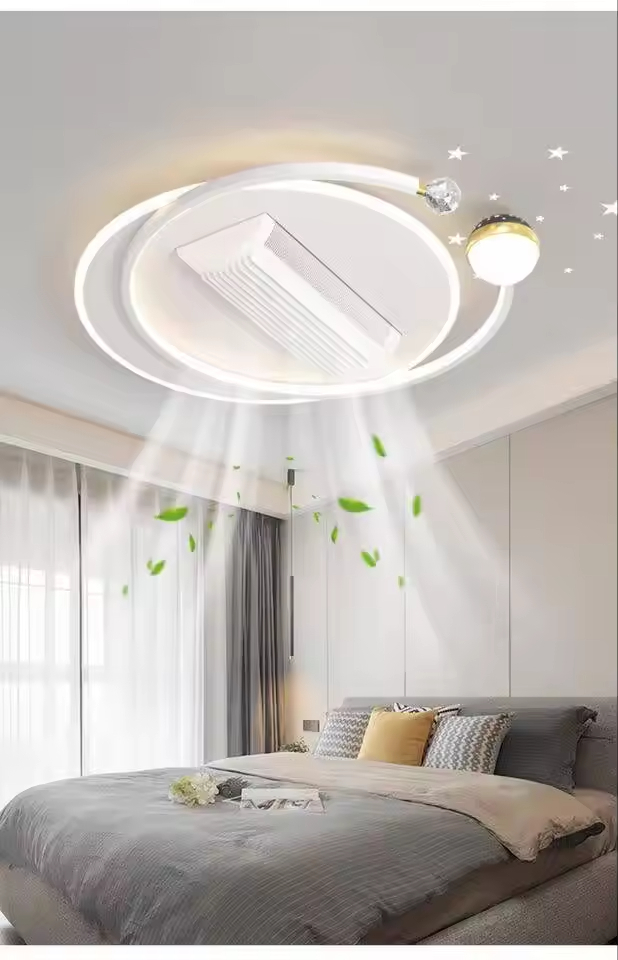 Wholesale factory Modern LED Silent Fan Lights Remote Control Three-Color Strong Wind Anti-Flicker No Blades Living Room Bedroom Dining Room Fan Lamp