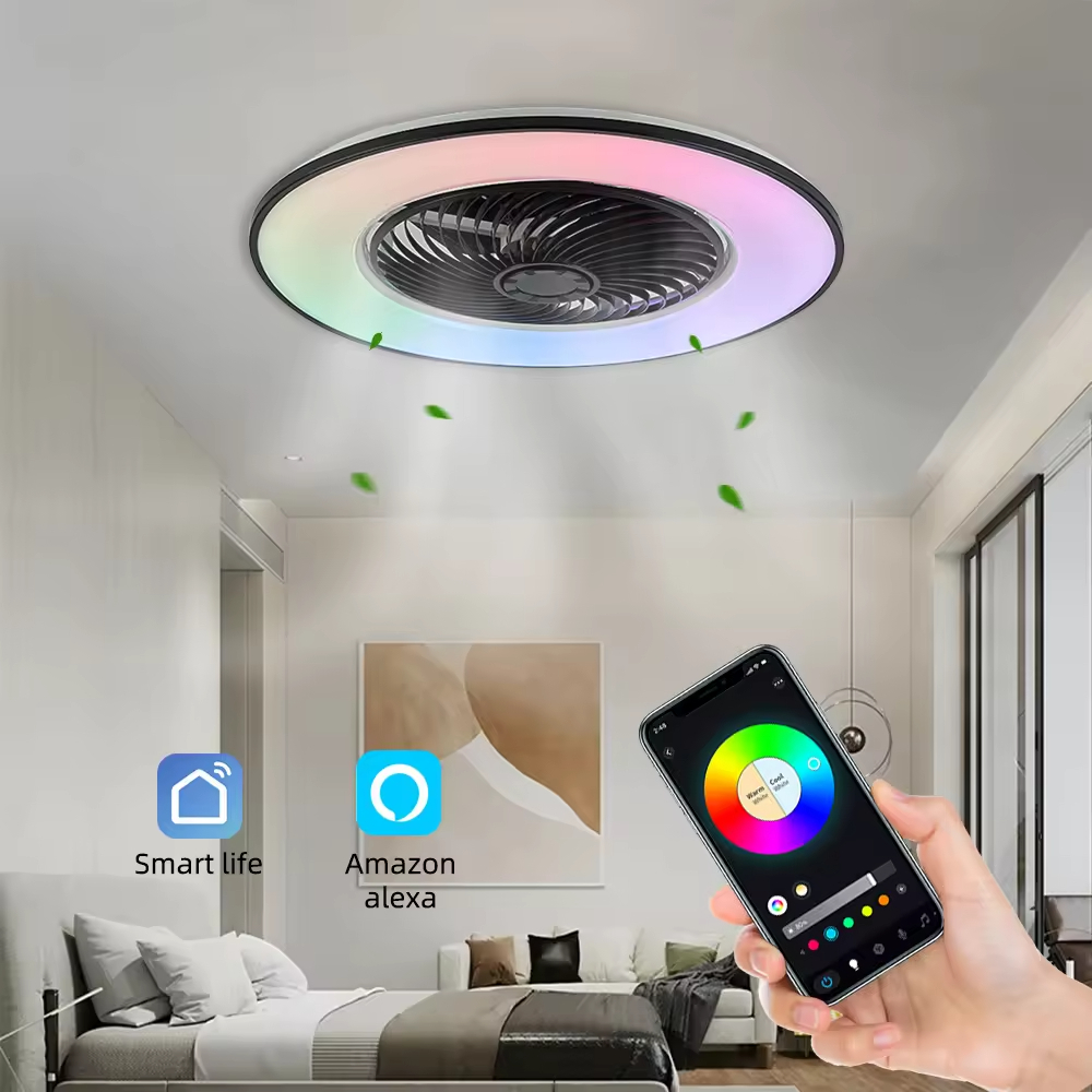 Wholesale factory Luxurious 48W RGB LED Ceiling Fan Smart Light Modern Remote App Wi-Fi / Music Control Modern Ceiling Fan LED