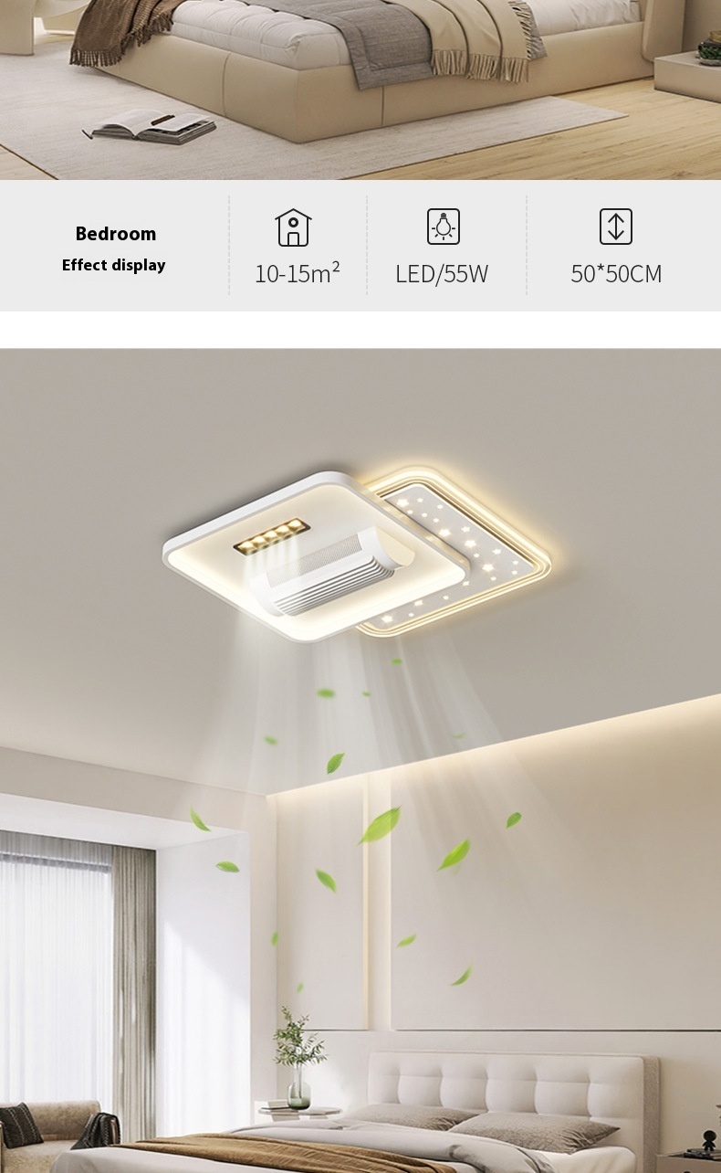 Wholesale factory English Voice Control LED Ceiling Fan Light Living Room Leafless Bedroom Soft Wind Invisible Fan Light Mute Eye