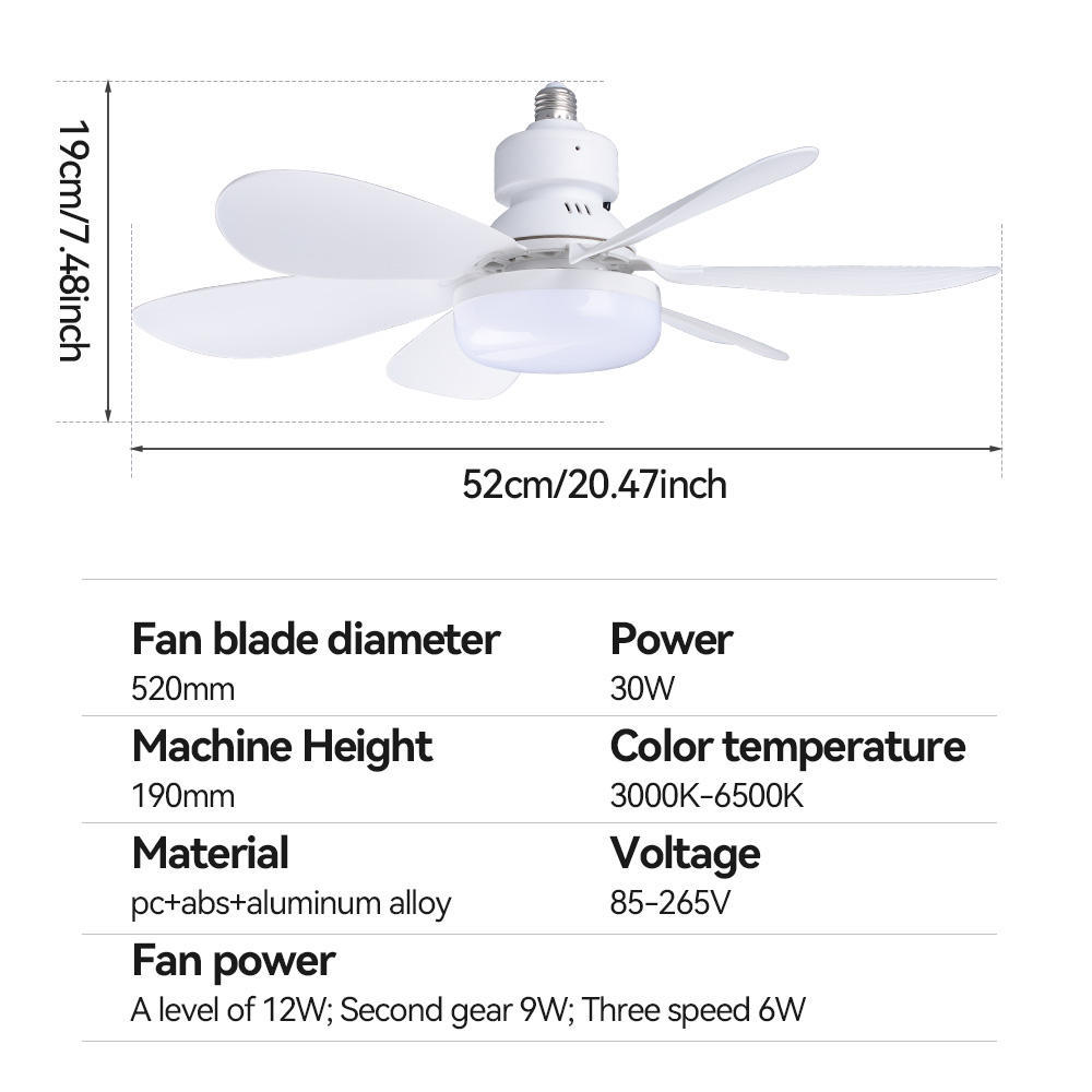 Wholesale   Modern LED Fan Light E27 Remote Control 3 Colors Changeable Strong Wind Speed 52CM 32W AC85-265V Ceiling Fan Light for Bedroom