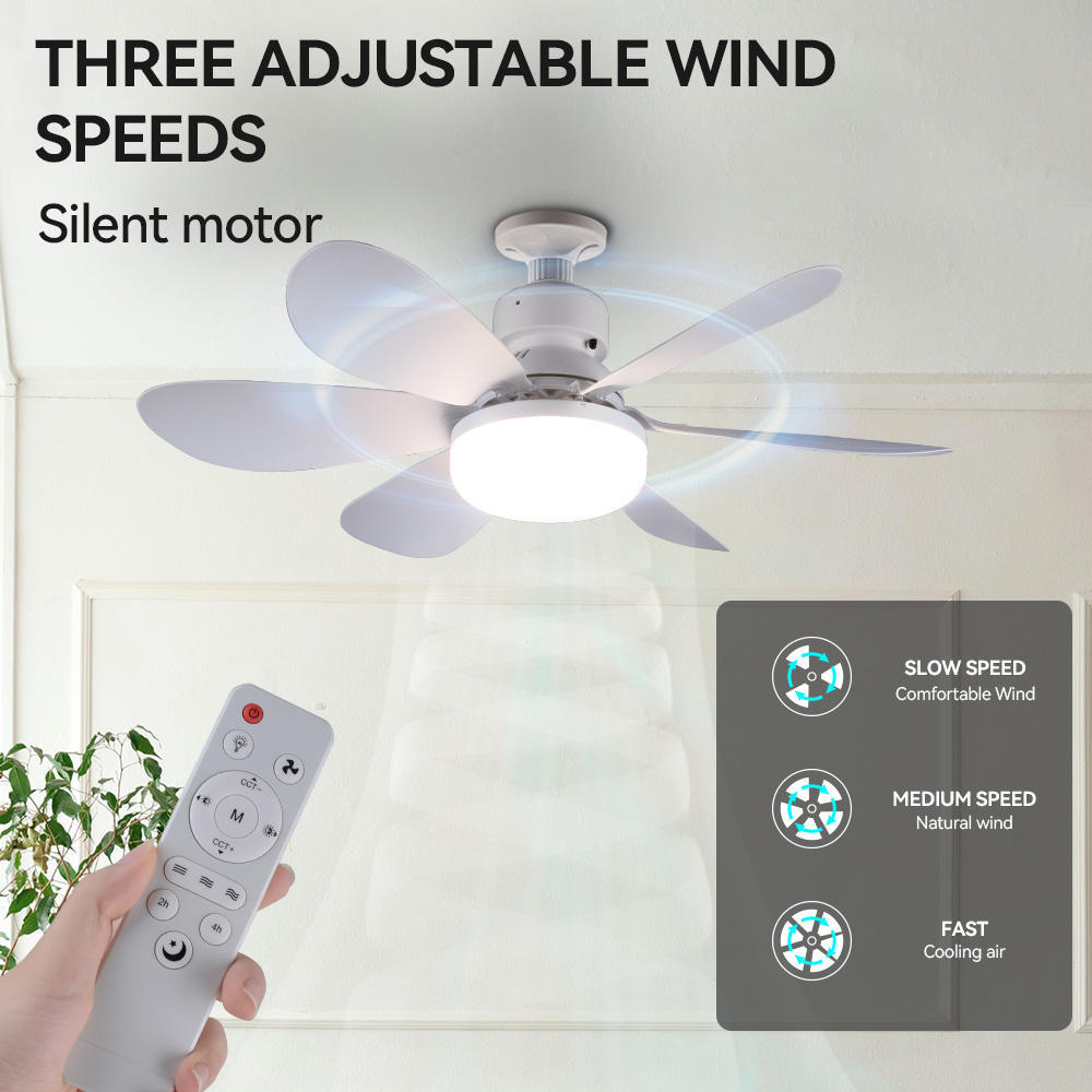 Wholesale   Modern LED Fan Light E27 Remote Control 3 Colors Changeable Strong Wind Speed 52CM 32W AC85-265V Ceiling Fan Light for Bedroom