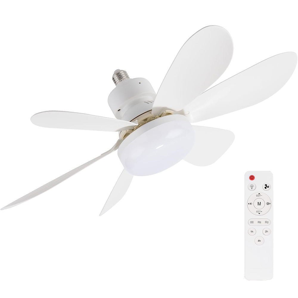 Wholesale   Socket Fan Light with Remote E27 Base 20.5'' Small Screw in Ceiling Fans with Lights 3 Speeds and 3 Color Dimmable Fan Light Bulb