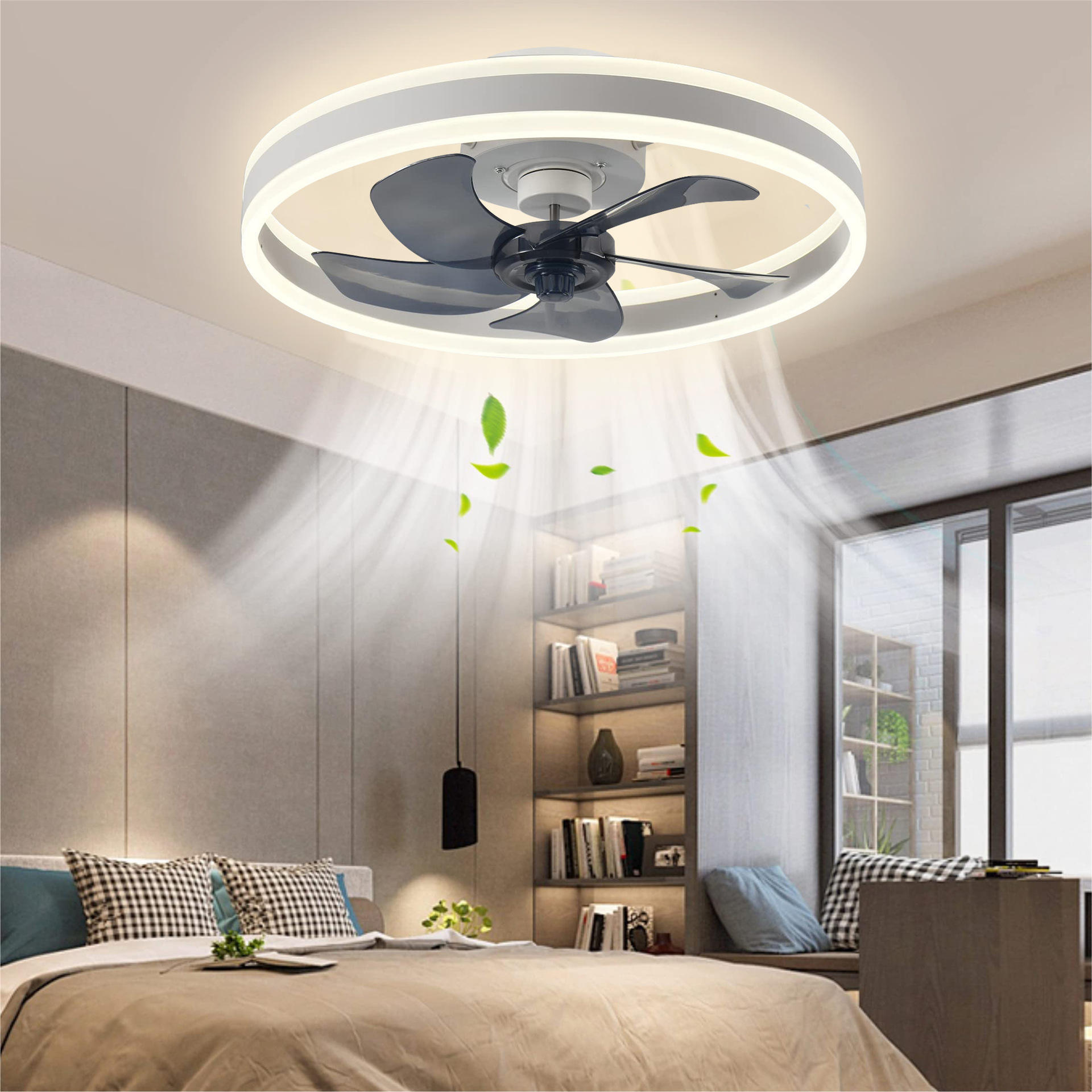 Wholesale  Factory Supply Modern Simple Fan Light for Bedroom Mute Ceiling Fan Light with ABS Material